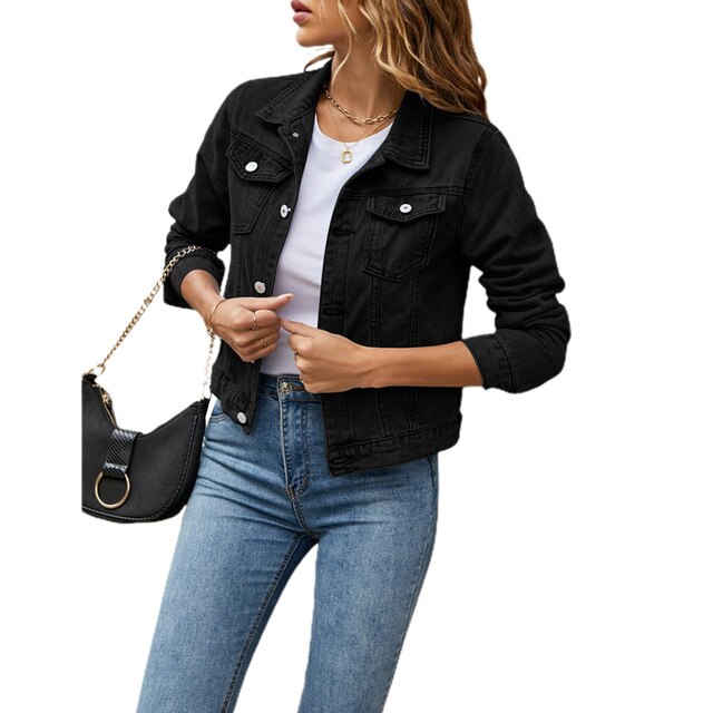 Giacca in denim corta ed elegante da donna - Cappotto casual da camionista