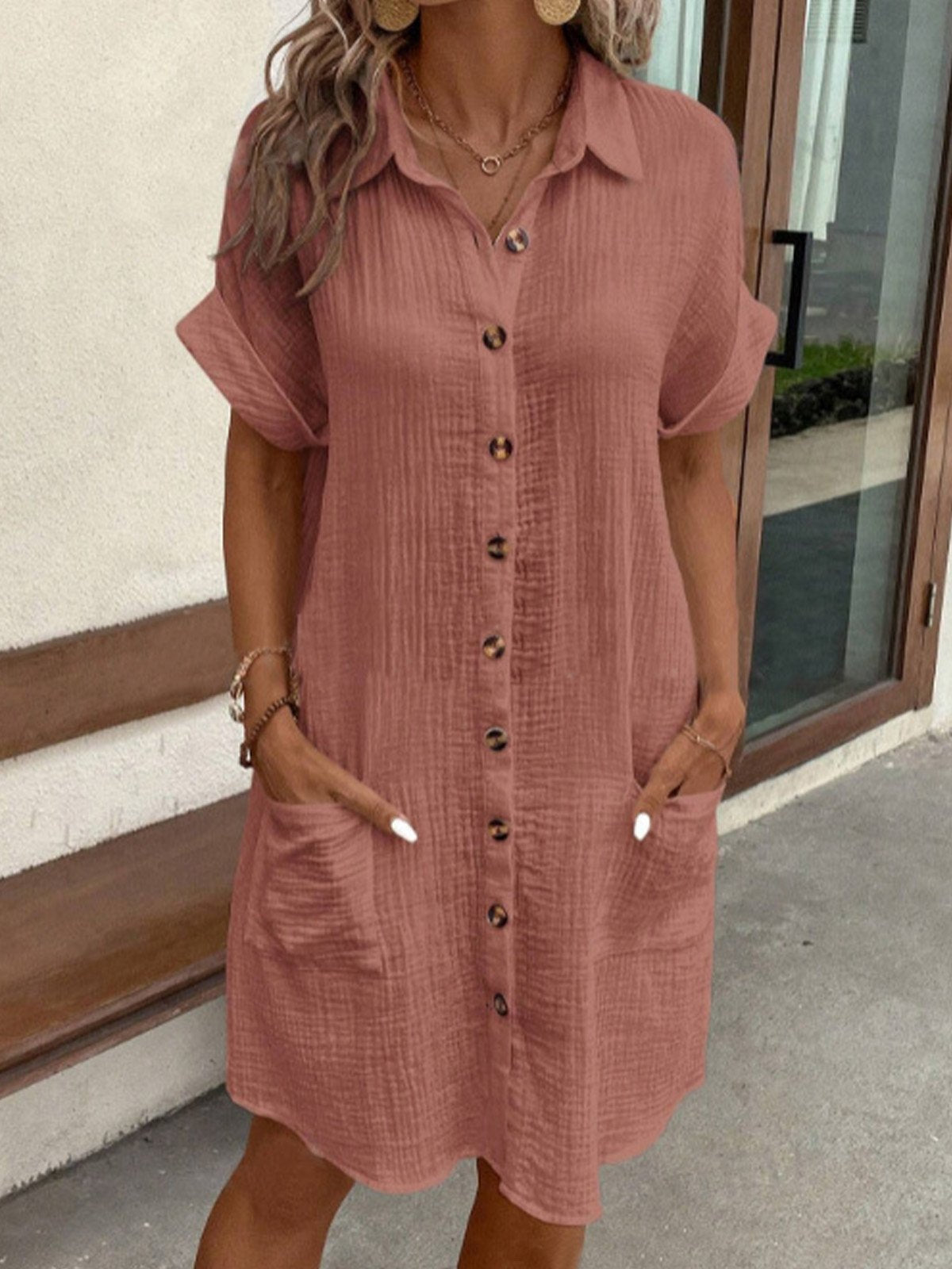 Vestito camicia casual confortevole da donna