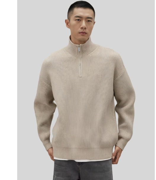 Maglione da uomo in cotone a coste con cerniera a un quarto: comfort senza tempo e stile moderno