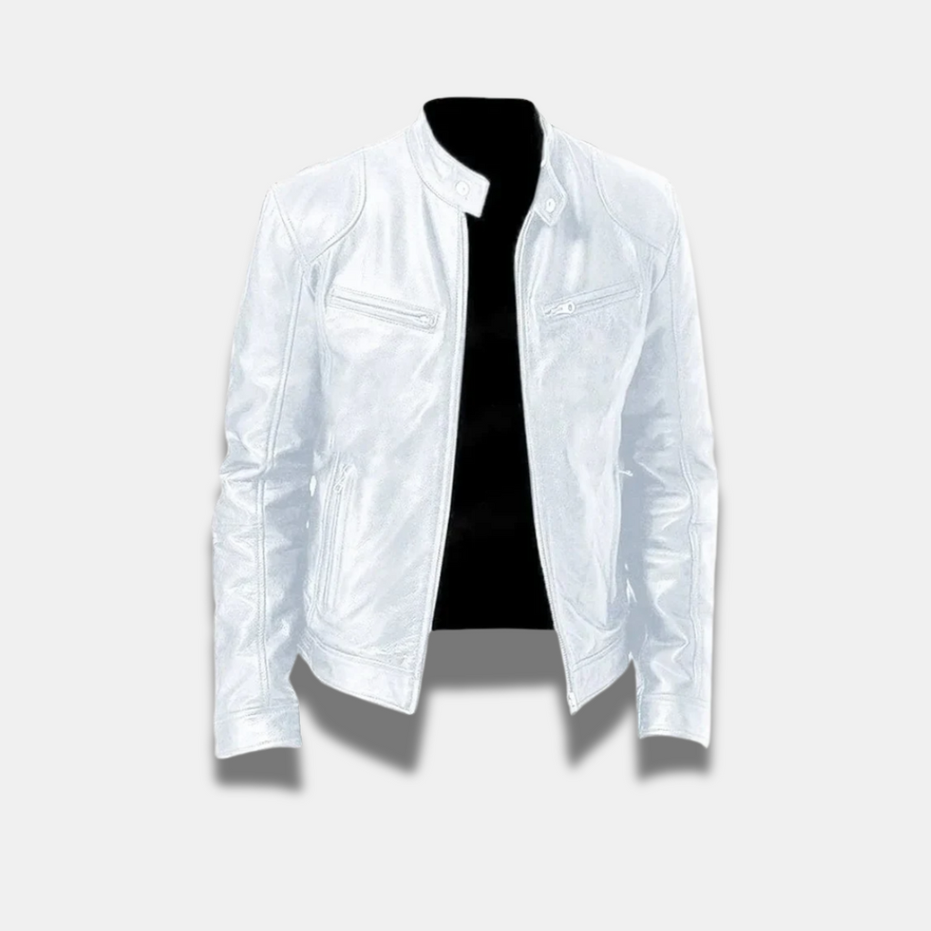 Giacca in pelle classica da uomo – Giacca da motociclista slim fit di alta qualità con chiusura a cerniera