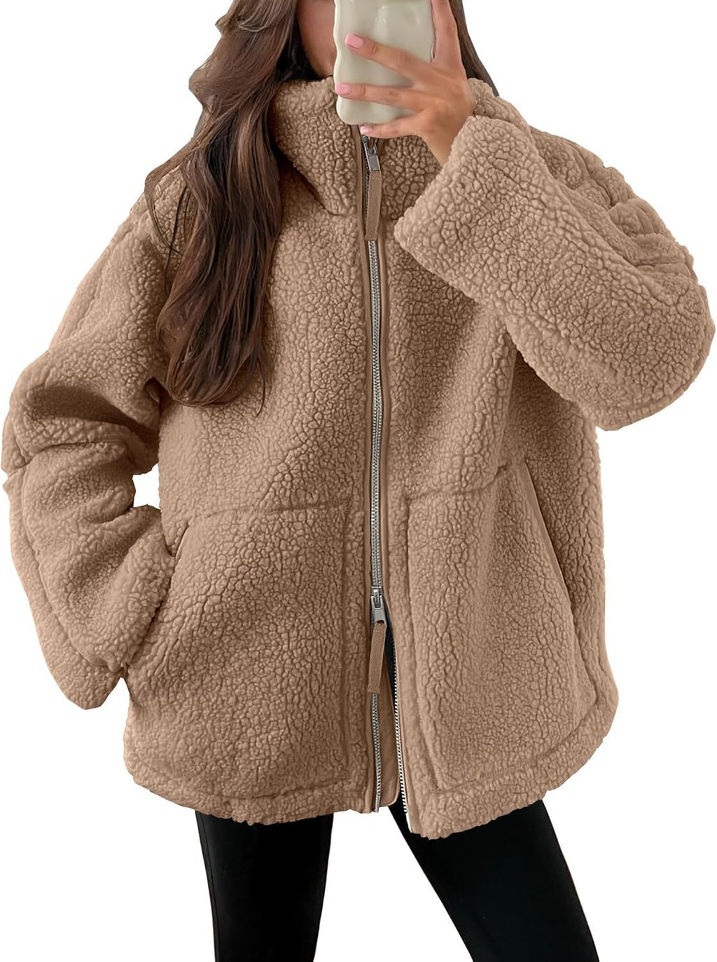 Giacca da donna in pile con zip, vestibilità comoda e tasche - giacca casual per giornate attive