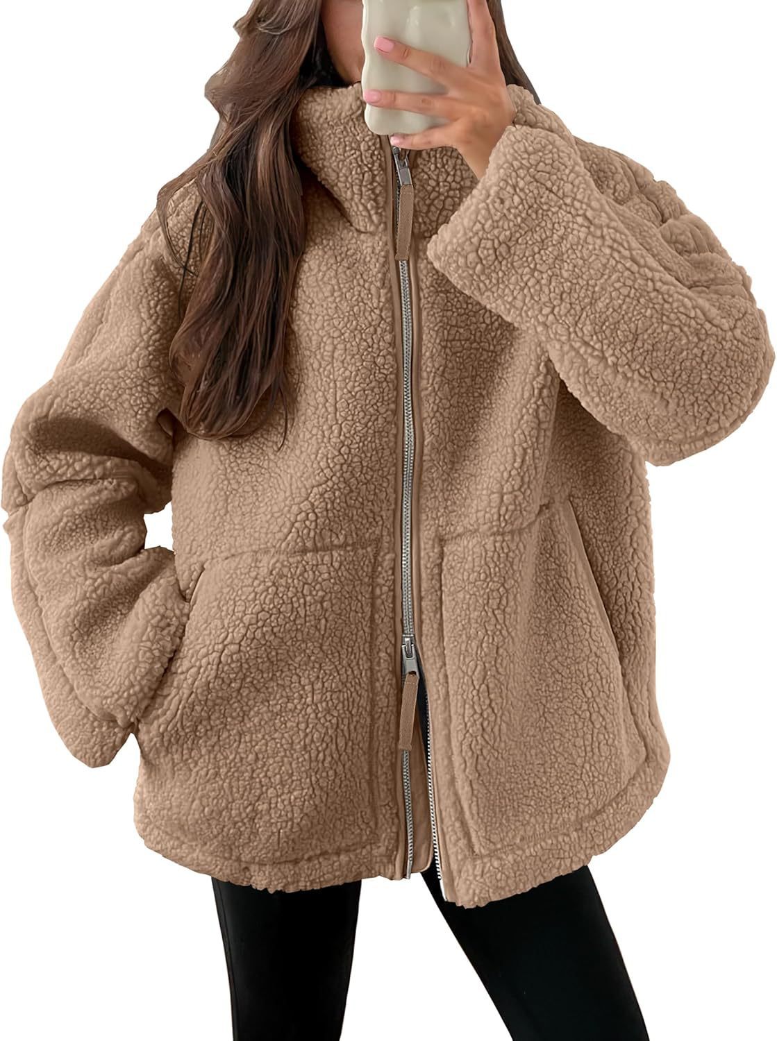 Giacca da donna in pile con zip, vestibilità comoda e tasche - giacca casual per giornate attive