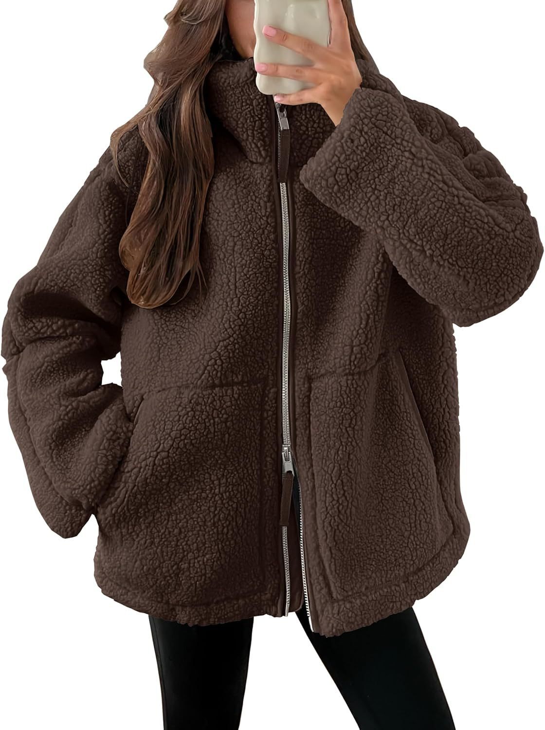 Giacca da donna in pile con zip, vestibilità comoda e tasche - giacca casual per giornate attive
