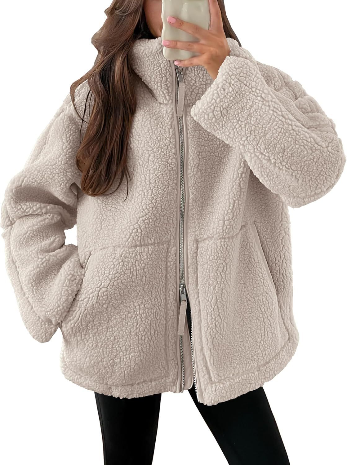 Giacca da donna in pile con zip, vestibilità comoda e tasche - giacca casual per giornate attive