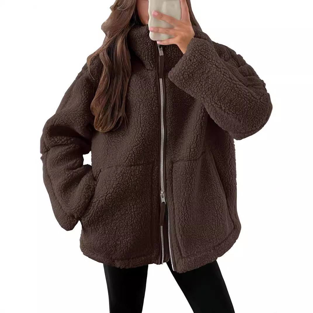 Giacca da donna in pile con zip, vestibilità comoda e tasche - giacca casual per giornate attive