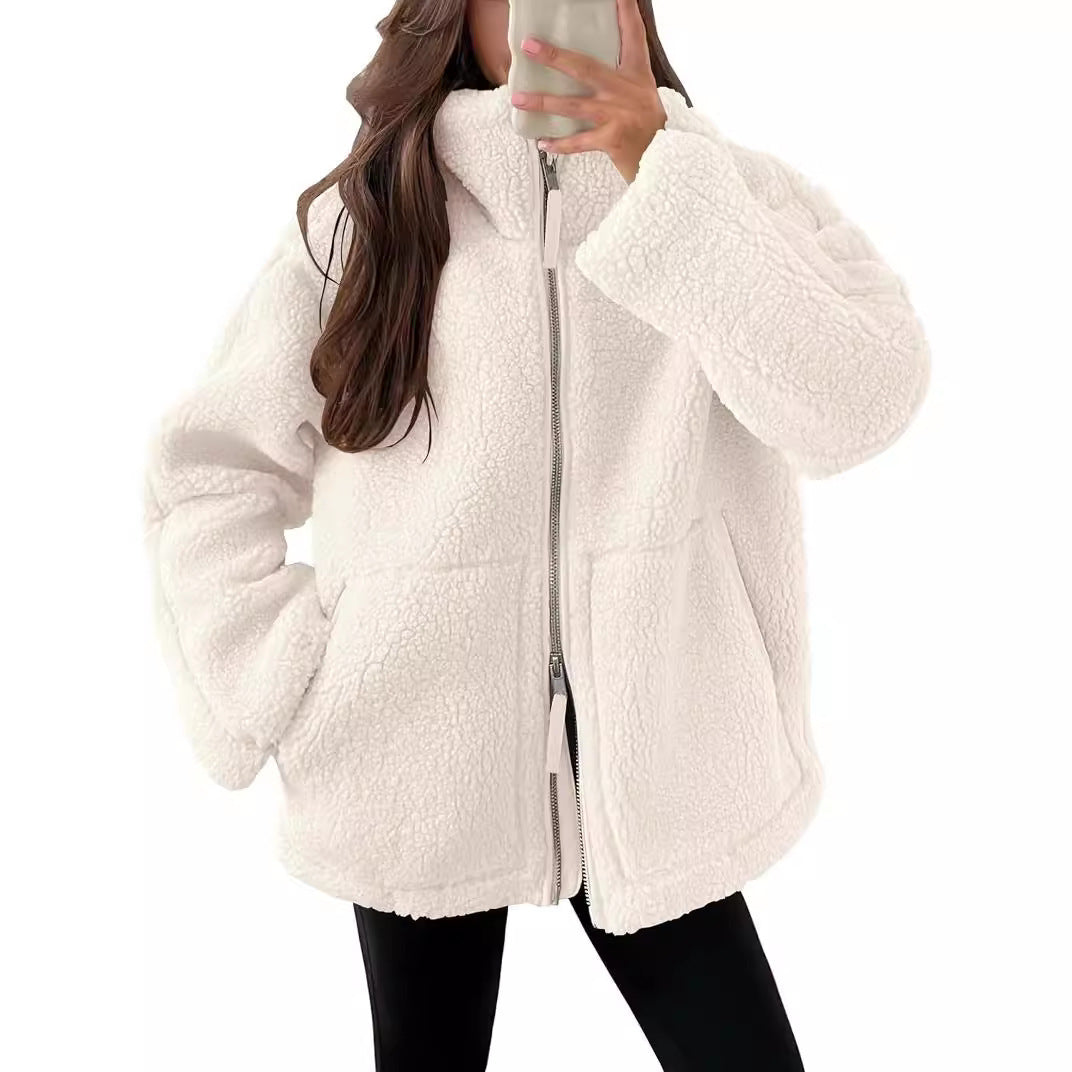 Giacca da donna in pile con zip, vestibilità comoda e tasche - giacca casual per giornate attive
