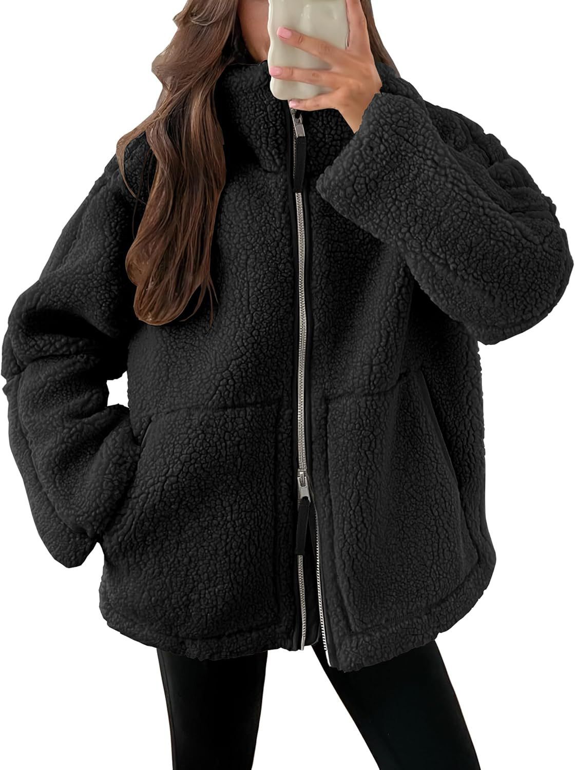 Giacca da donna in pile con zip, vestibilità comoda e tasche - giacca casual per giornate attive
