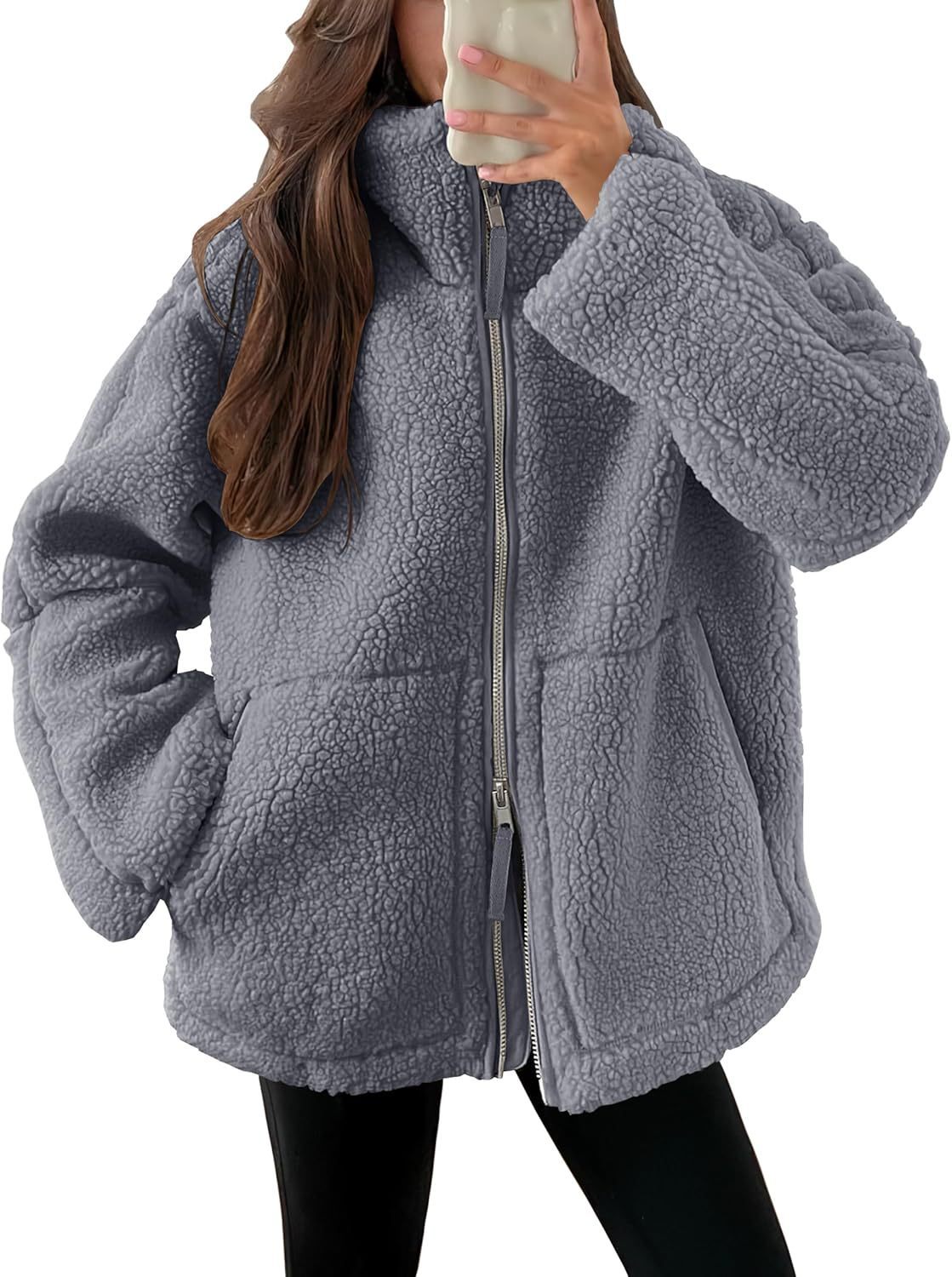 Giacca da donna in pile con zip, vestibilità comoda e tasche - giacca casual per giornate attive