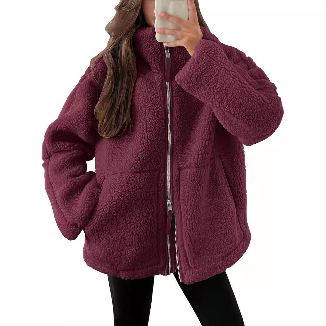 Giacca da donna in pile con zip, vestibilità comoda e tasche - giacca casual per giornate attive