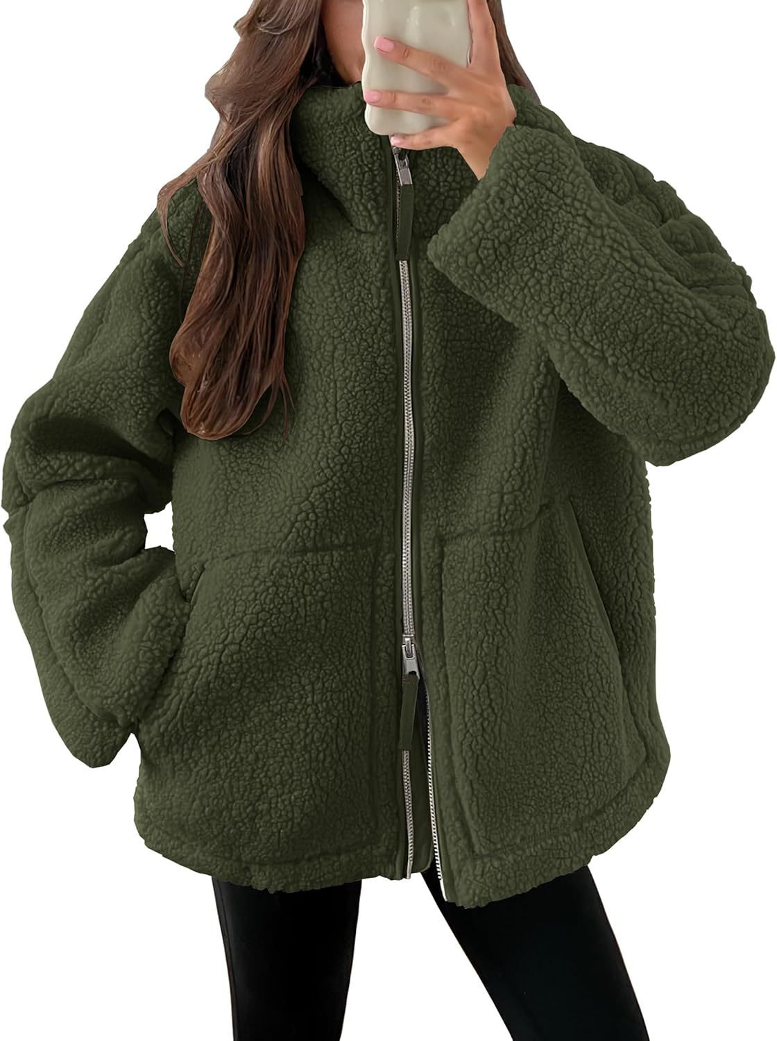 Giacca da donna in pile con zip, vestibilità comoda e tasche - giacca casual per giornate attive