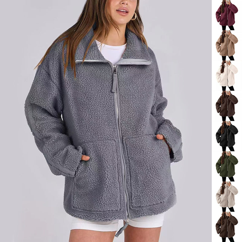 Giacca da donna in pile con zip, vestibilità comoda e tasche - giacca casual per giornate attive
