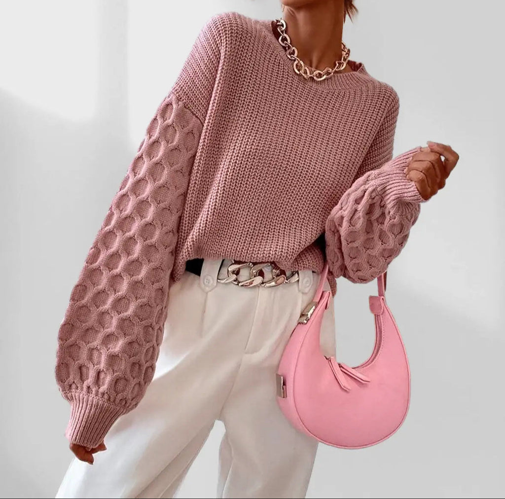 Dame sweater med lanterneærmer - behagelig og rummelig strikket sweater til efteråret