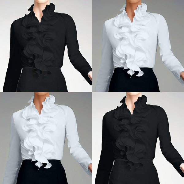 Elegante camicetta da donna con colletto arricciato – Camicia a maniche lunghe con collo alto
