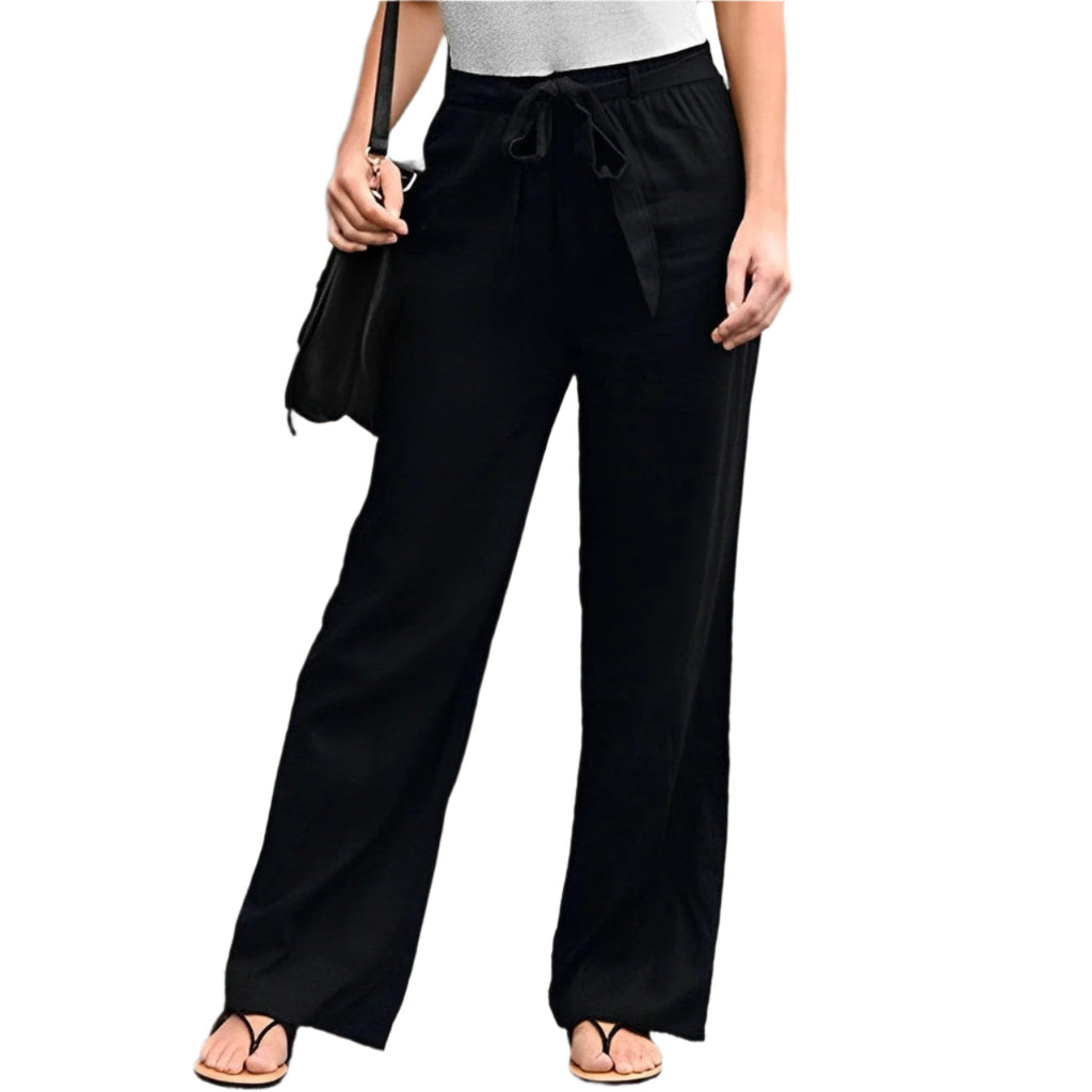 Pantaloni larghi in lino comodi da donna - Vita elastica leggera e vestibilità comoda e traspirante per l'estate