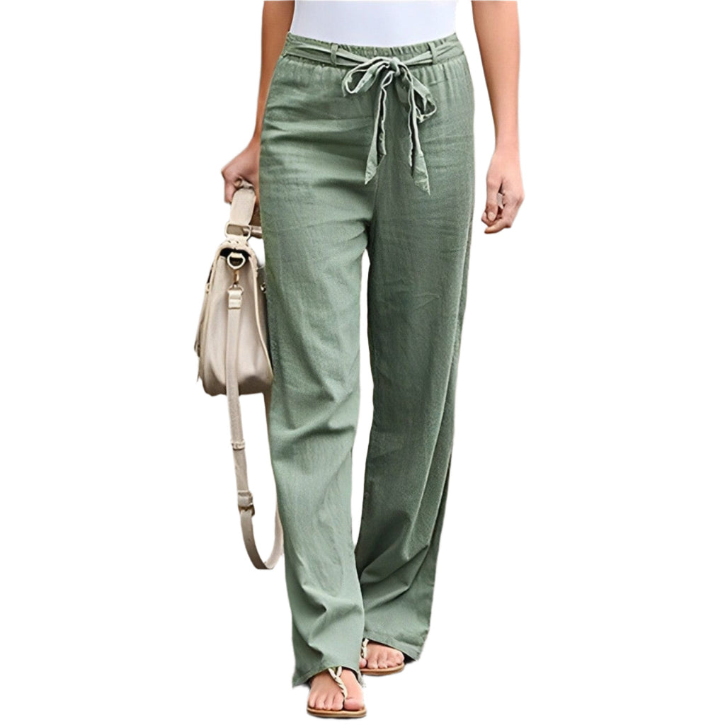 Pantaloni larghi in lino comodi da donna - Vita elastica leggera e vestibilità comoda e traspirante per l'estate