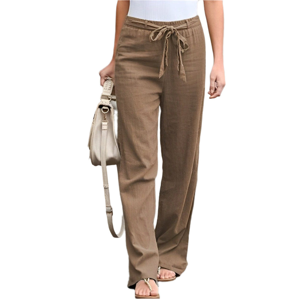 Pantaloni larghi in lino comodi da donna - Vita elastica leggera e vestibilità comoda e traspirante per l'estate
