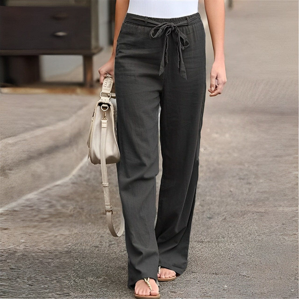 Pantaloni larghi in lino comodi da donna - Vita elastica leggera e vestibilità comoda e traspirante per l'estate