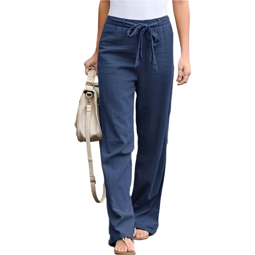Pantaloni larghi in lino comodi da donna - Vita elastica leggera e vestibilità comoda e traspirante per l'estate