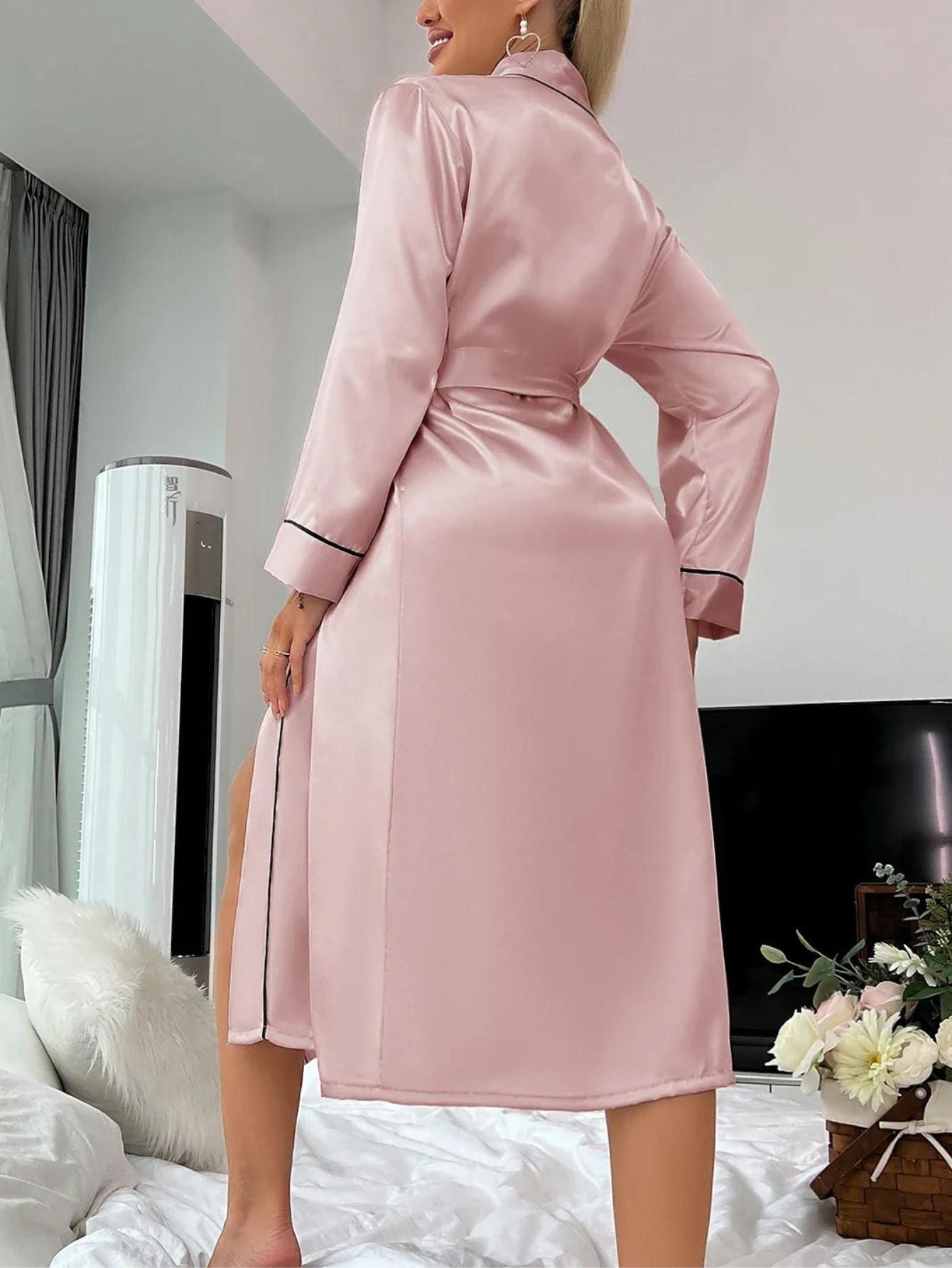 Kimono in raso classico di lusso da donna - Accappatoio elegante, leggero, morbido e confortevole per il relax e il sonno
