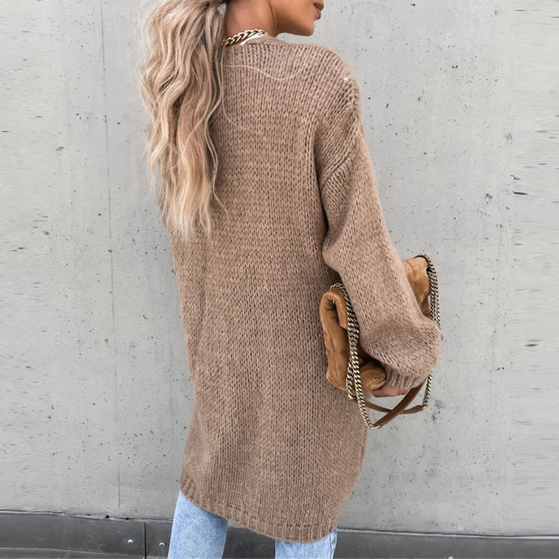 Gilet lungo casual in maglia da donna