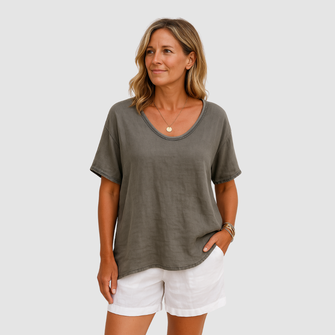 Maglietta estiva casual da donna scollo U ampia leggera comoda