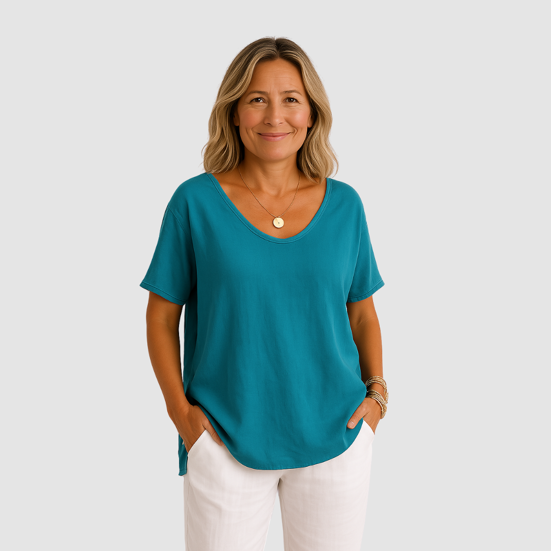 Maglietta estiva casual da donna scollo U ampia leggera comoda