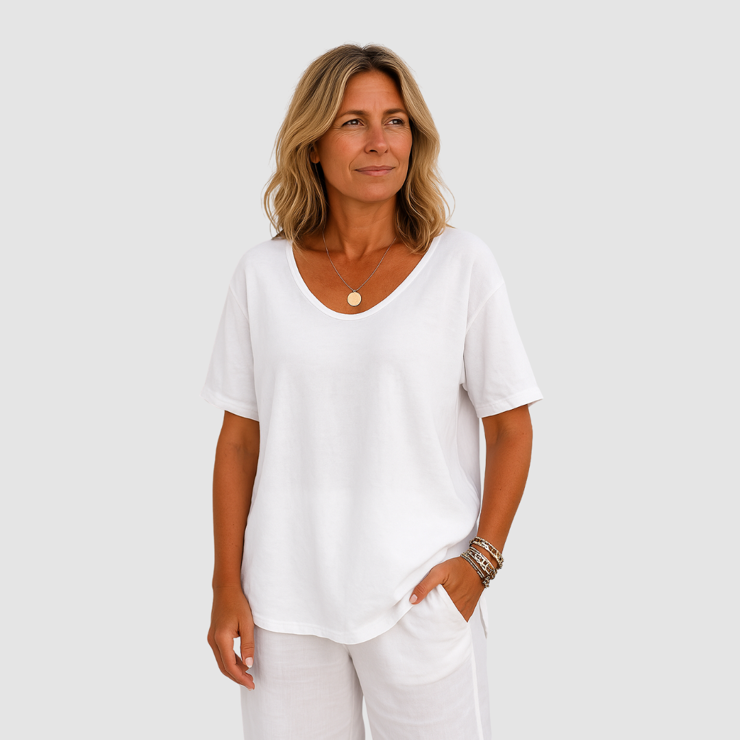 Maglietta estiva casual da donna scollo U ampia leggera comoda