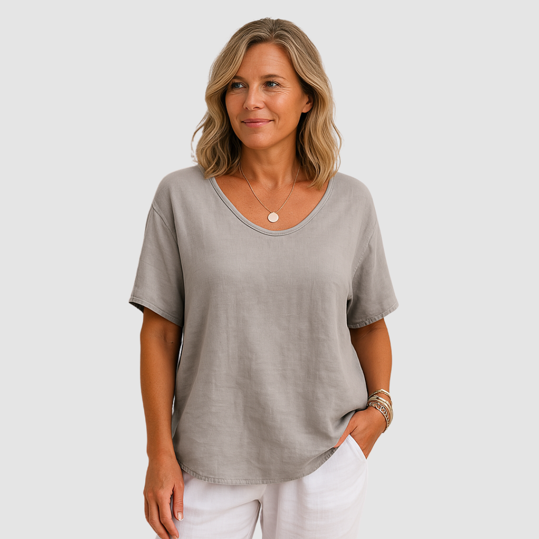 Maglietta estiva casual da donna scollo U ampia leggera comoda