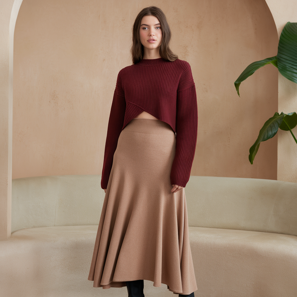 Set gonna e maglione da donna in maglia di lusso