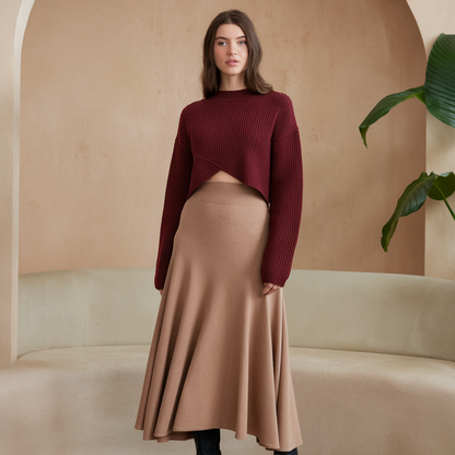 Set gonna e maglione da donna in maglia di lusso