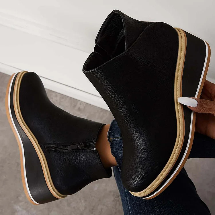 Stivaletti da donna in pelle con plateau e cerniera - Comfort e stile per tutti i giorni
