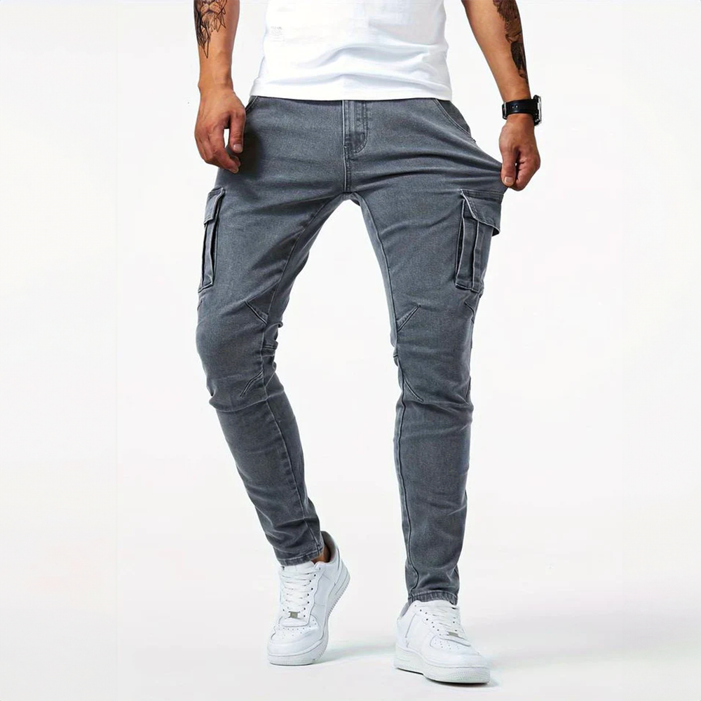Jeans cargo elasticizzati da uomo – Pantaloni in denim casual slim fit