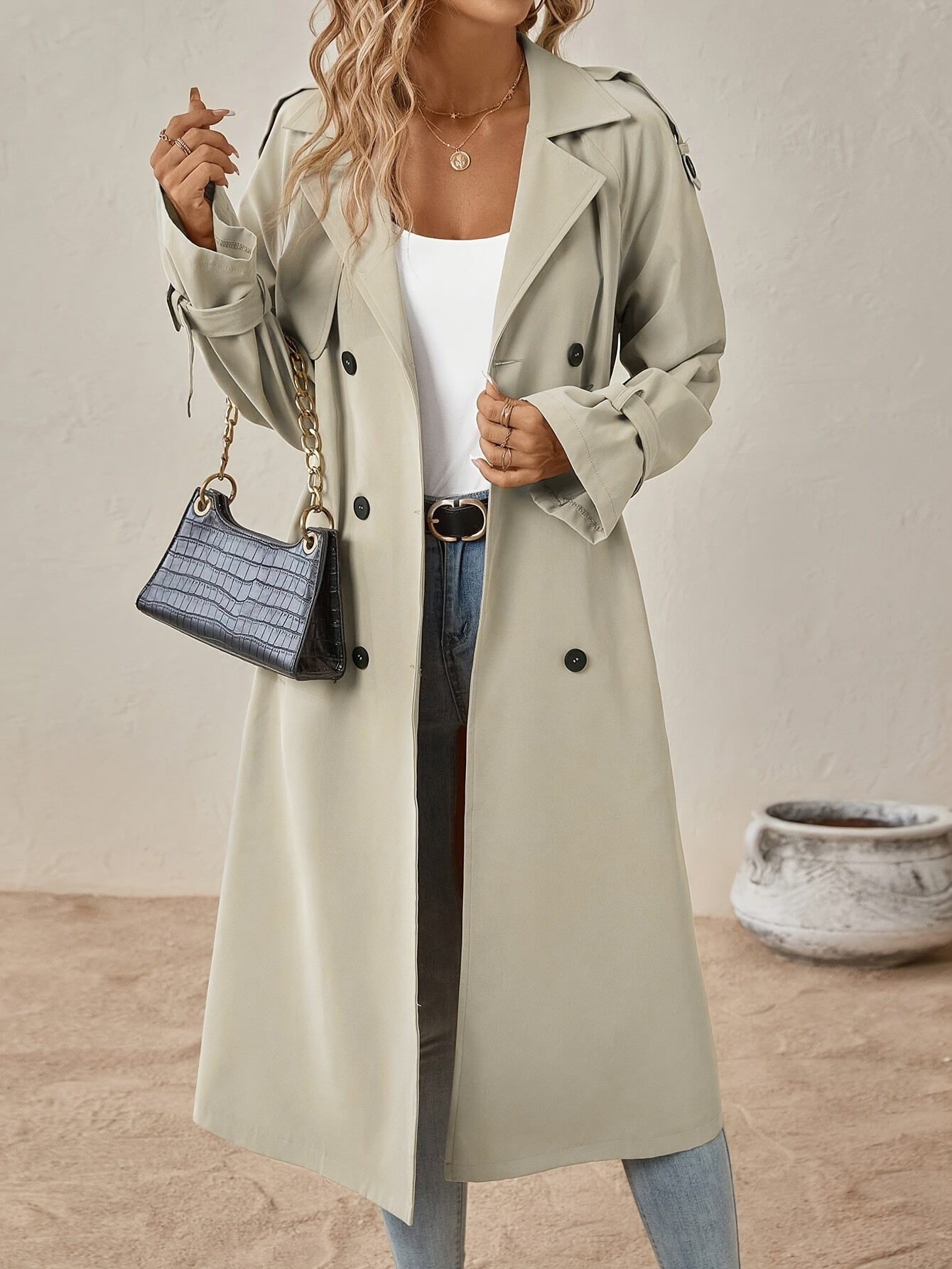 Trench lungo ed elegante in misto cotone da donna - perfetto per l'uso quotidiano