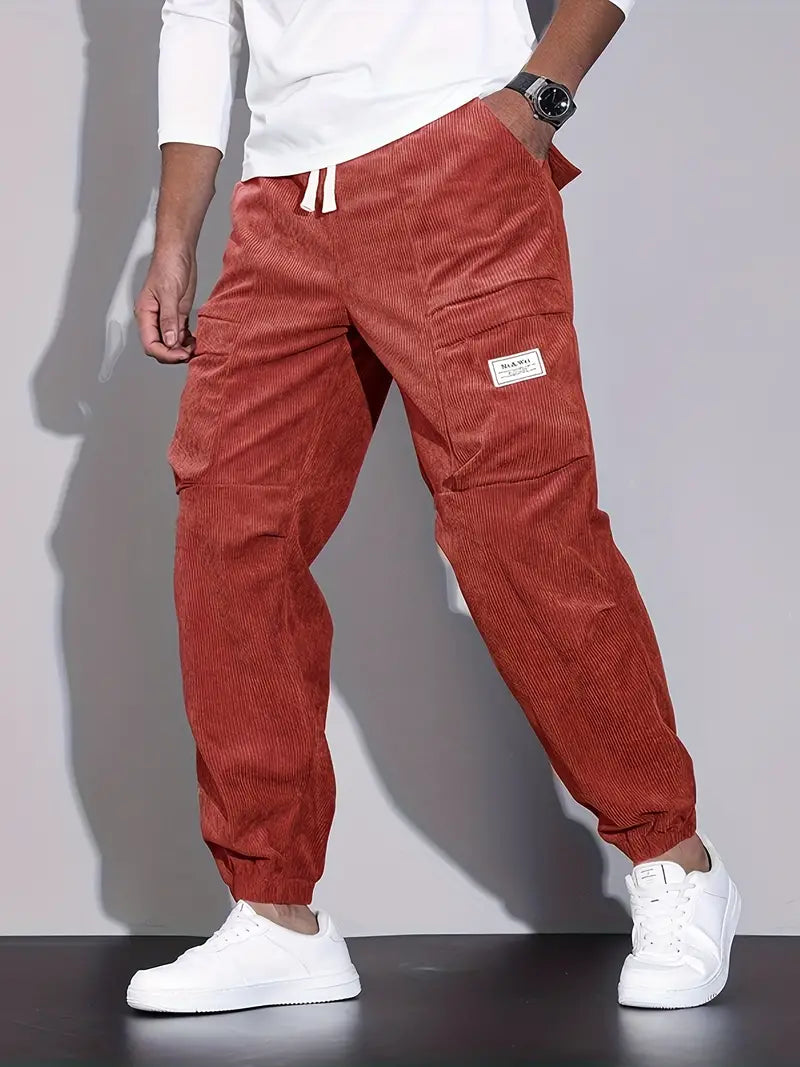 Pantaloni cargo slim fit da uomo - Comodi pantaloni in velluto a coste
