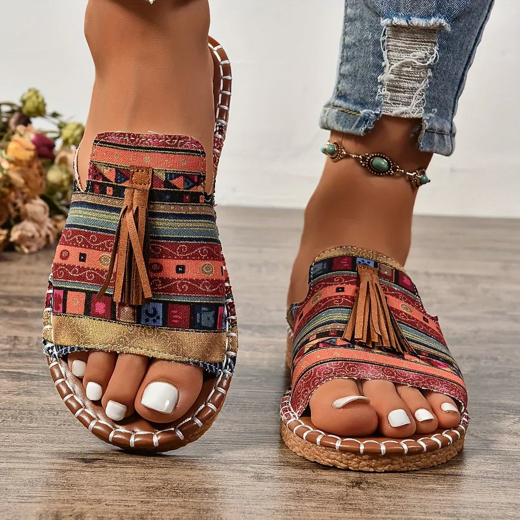 Sandali vintage bohémien con frange da donna