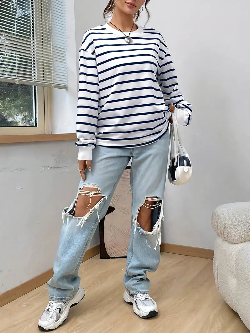 Felpa casual a righe da donna