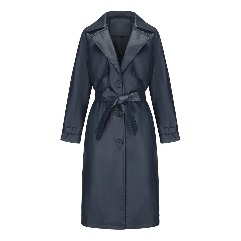 Trench lungo elegante da donna di alta qualità – Cappotto con revers larghi e cintura