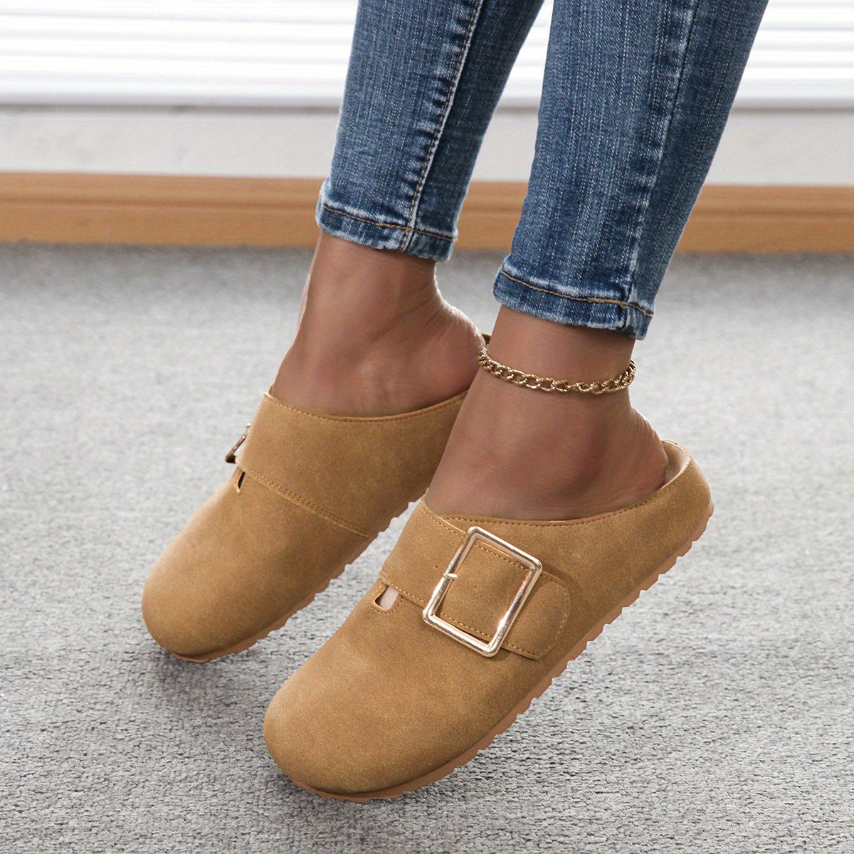 Mules slip-on da donna - Tomaia in tessuto confortevole con cinturino con fibbia in metallo, morbida soletta in PU e suola in PVC resistente - Scarpe casual per tutte le stagioni, facili da pulire, eleganti | Comfort garantito