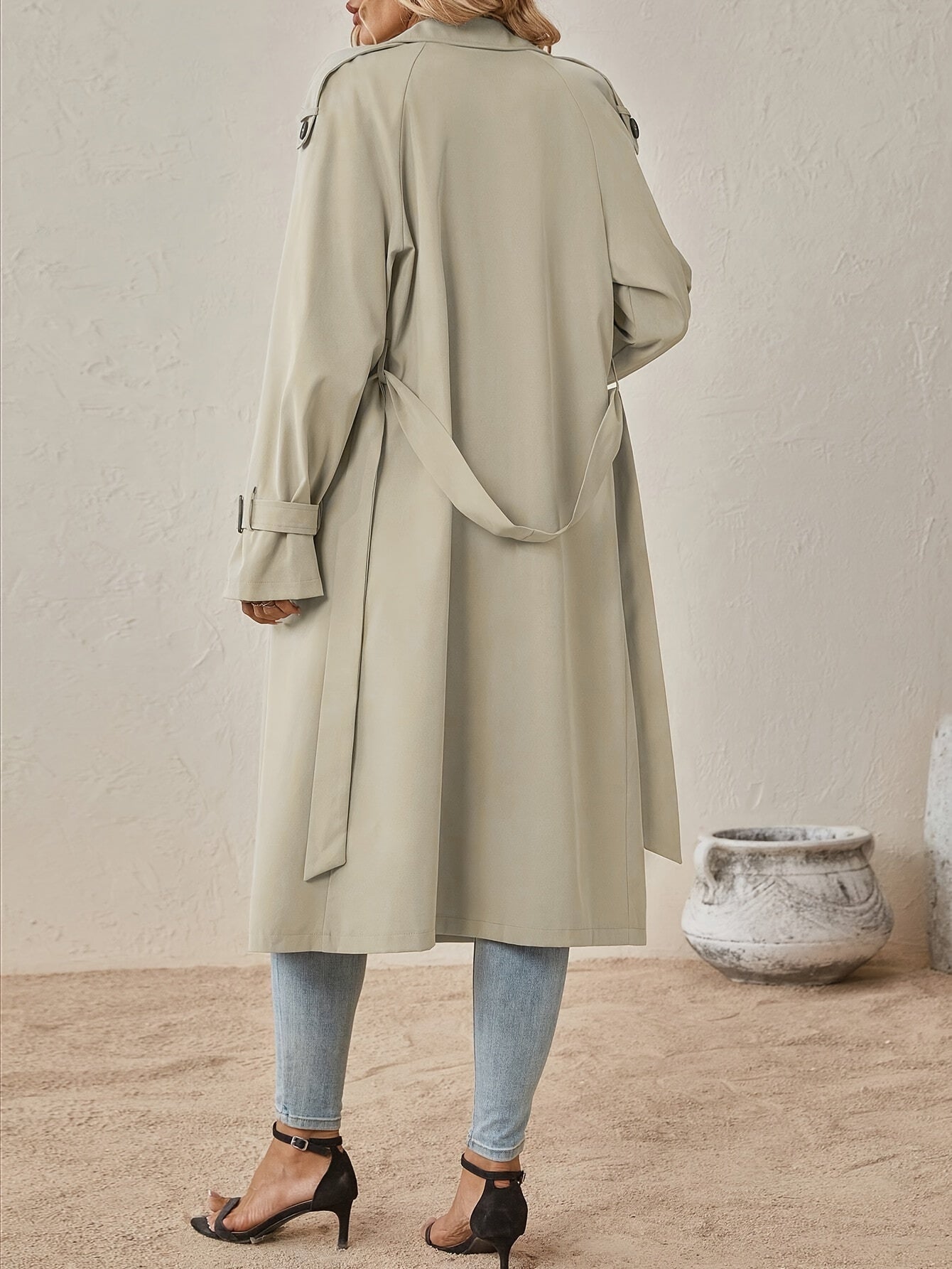 Trench lungo ed elegante in misto cotone da donna - perfetto per l'uso quotidiano