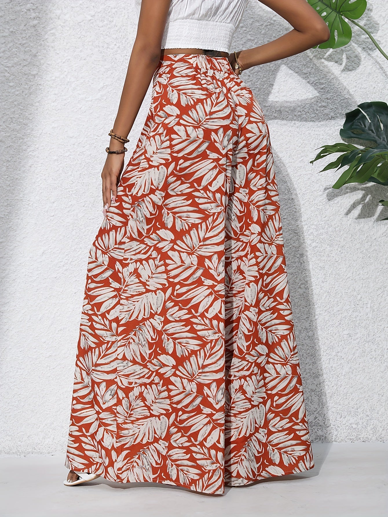 Pantaloni larghi da donna con stampa tropicale – stile boho estivo