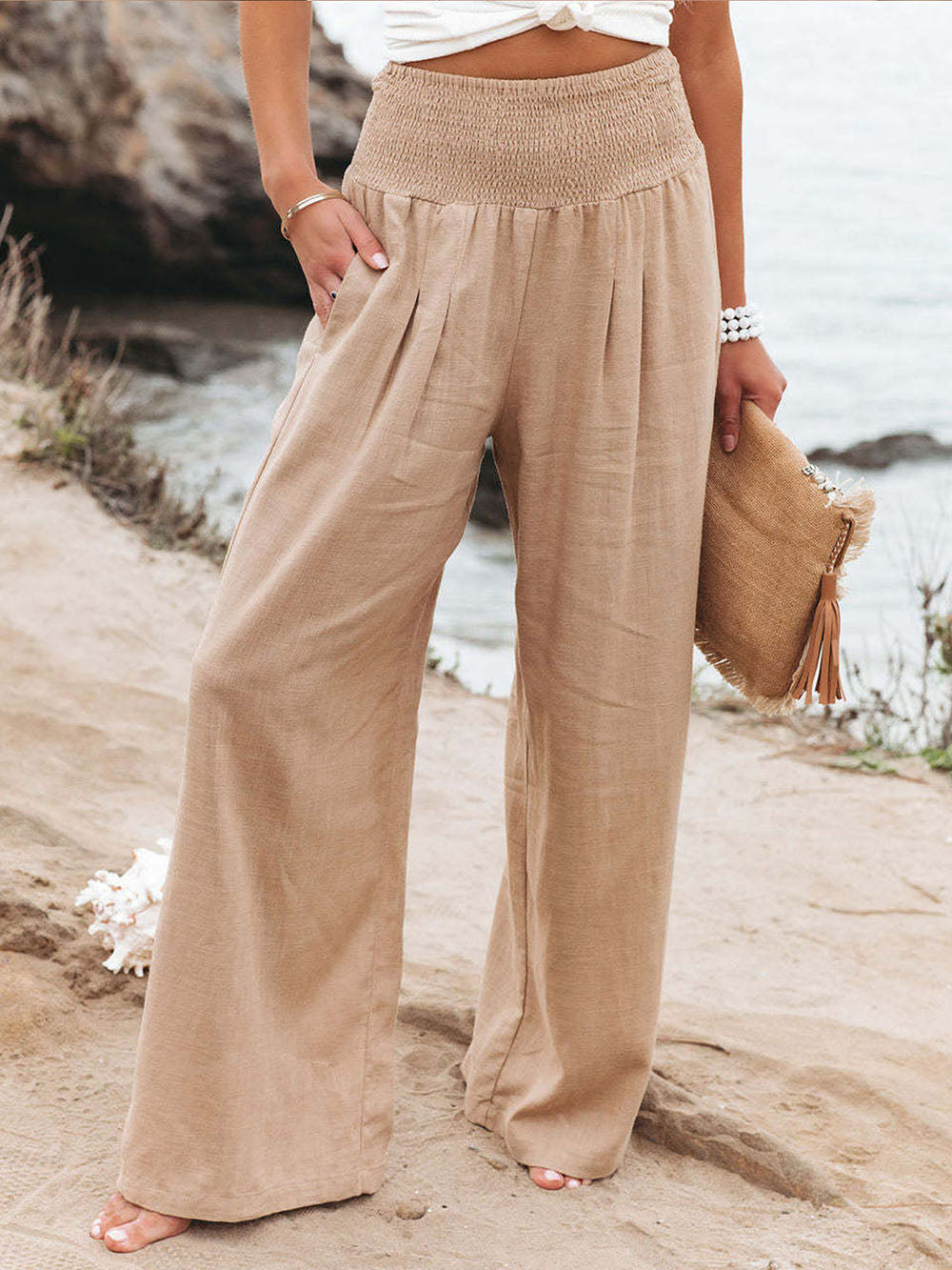 Pantaloni estivi in lino da donna – Elastico in vita e vestibilità comoda e ampia