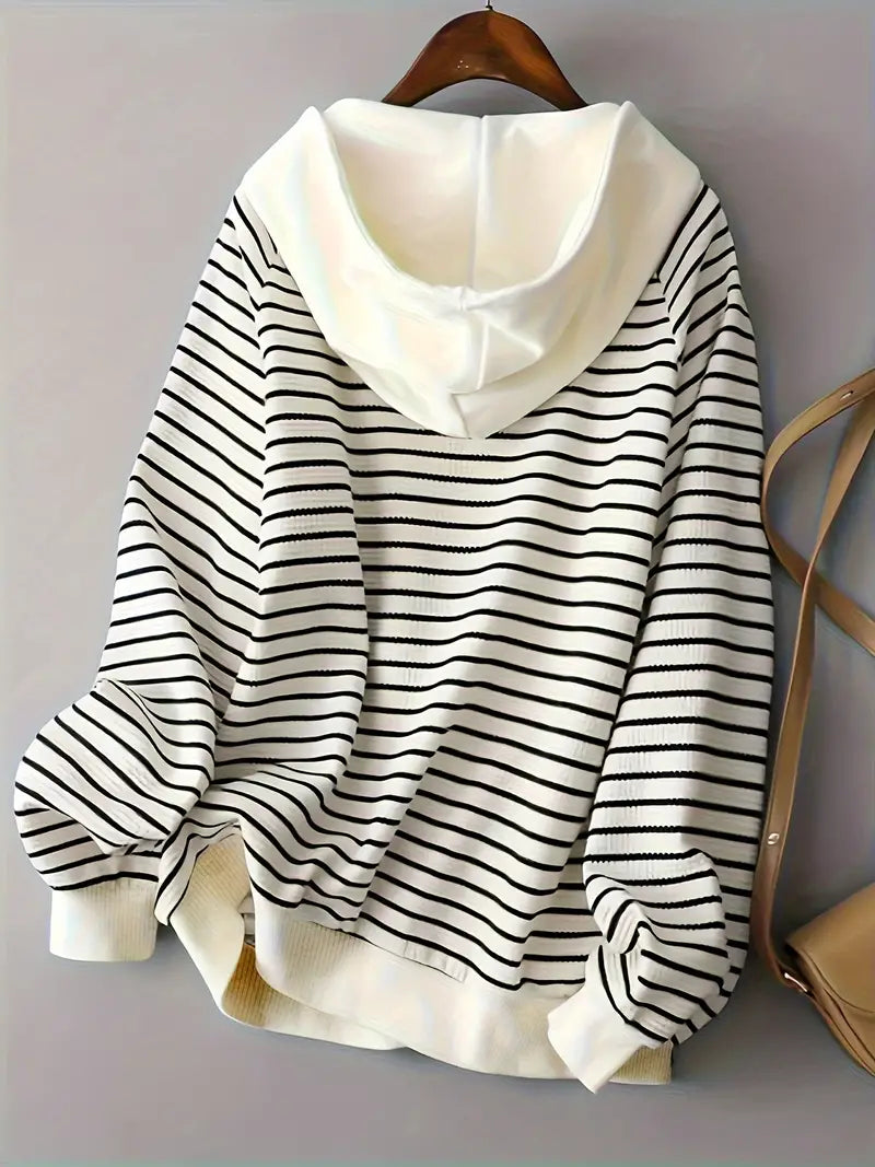 Giacca leggera a righe con cappuccio da donna - Abbigliamento casual comodo