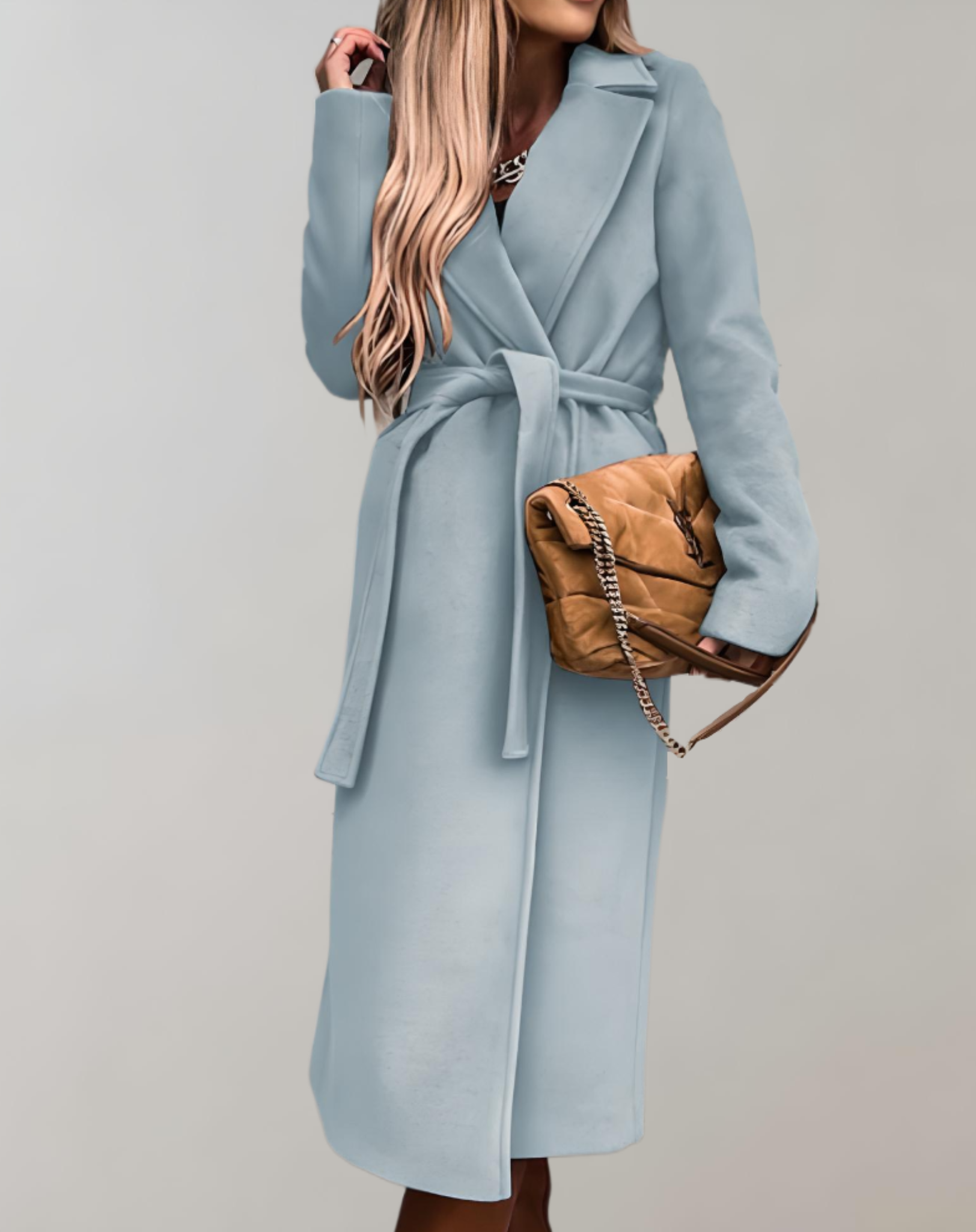 Cappotto lungo con cintura da donna - Lussuoso spesso comodo ed elegante