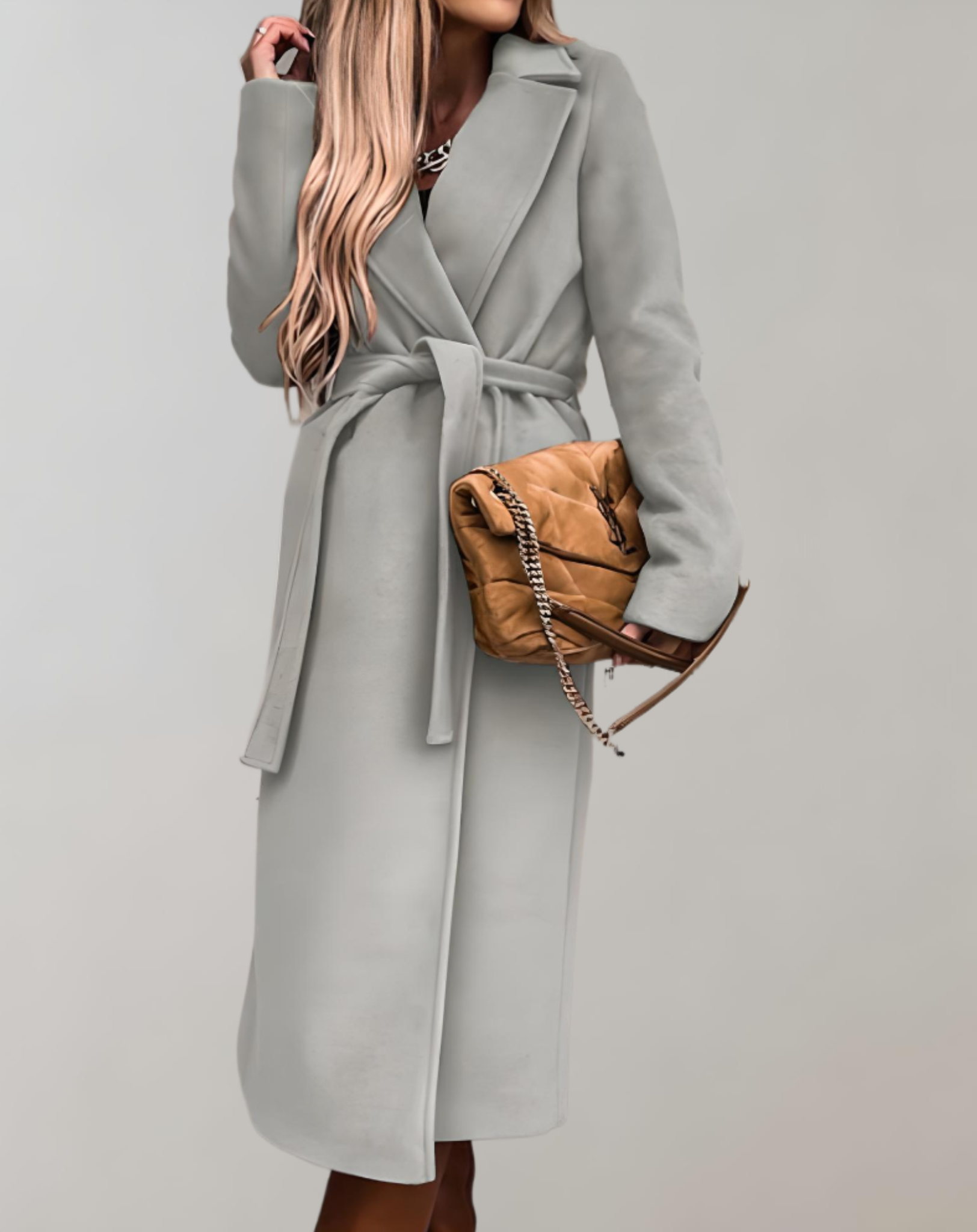 Cappotto lungo con cintura da donna - Lussuoso spesso comodo ed elegante
