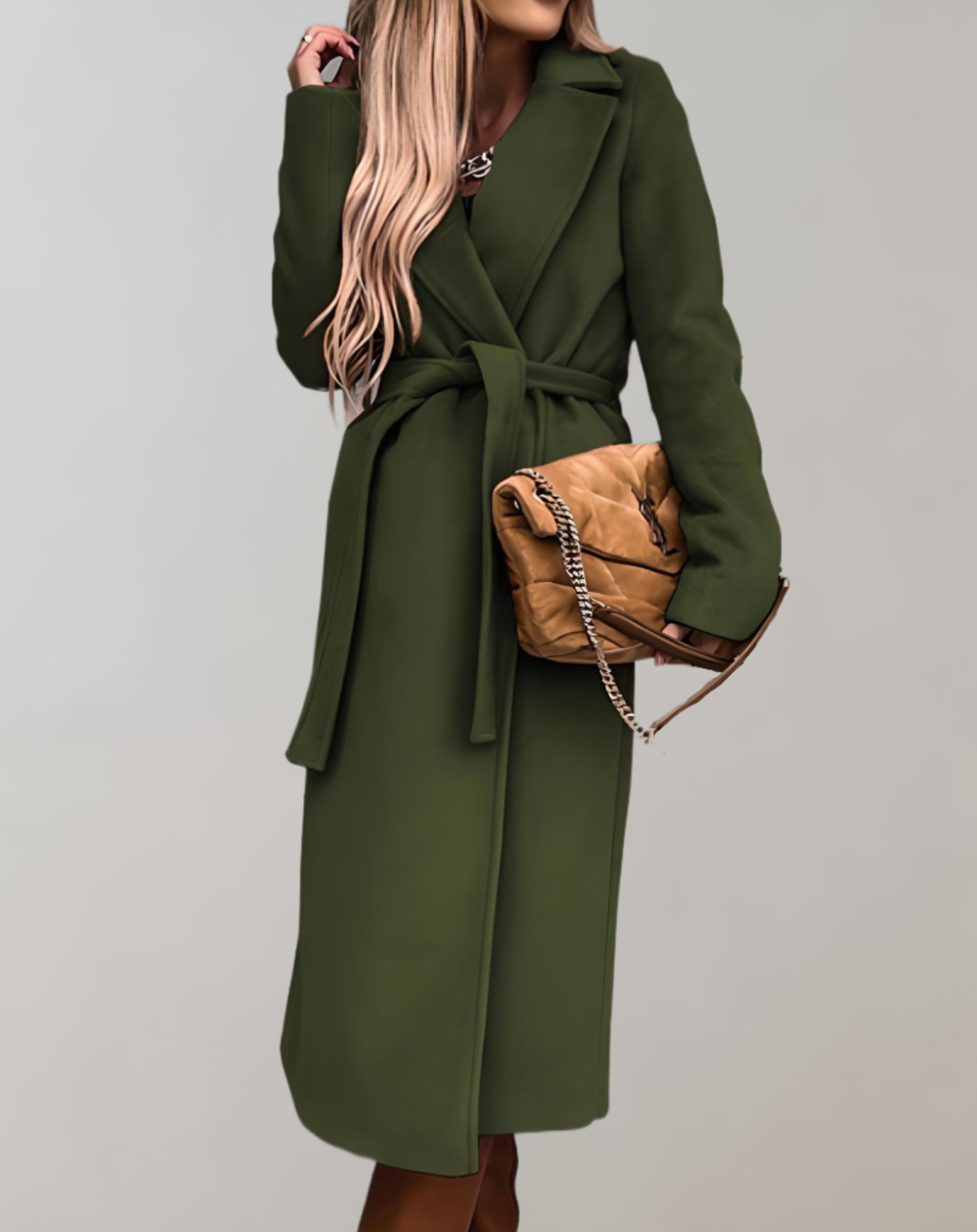 Cappotto lungo con cintura da donna - Lussuoso spesso comodo ed elegante
