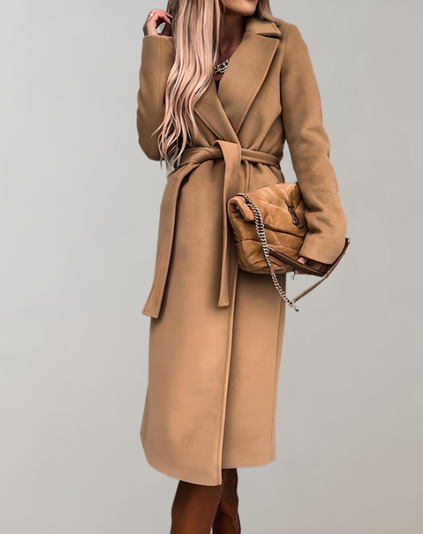 Cappotto lungo con cintura da donna - Lussuoso spesso comodo ed elegante