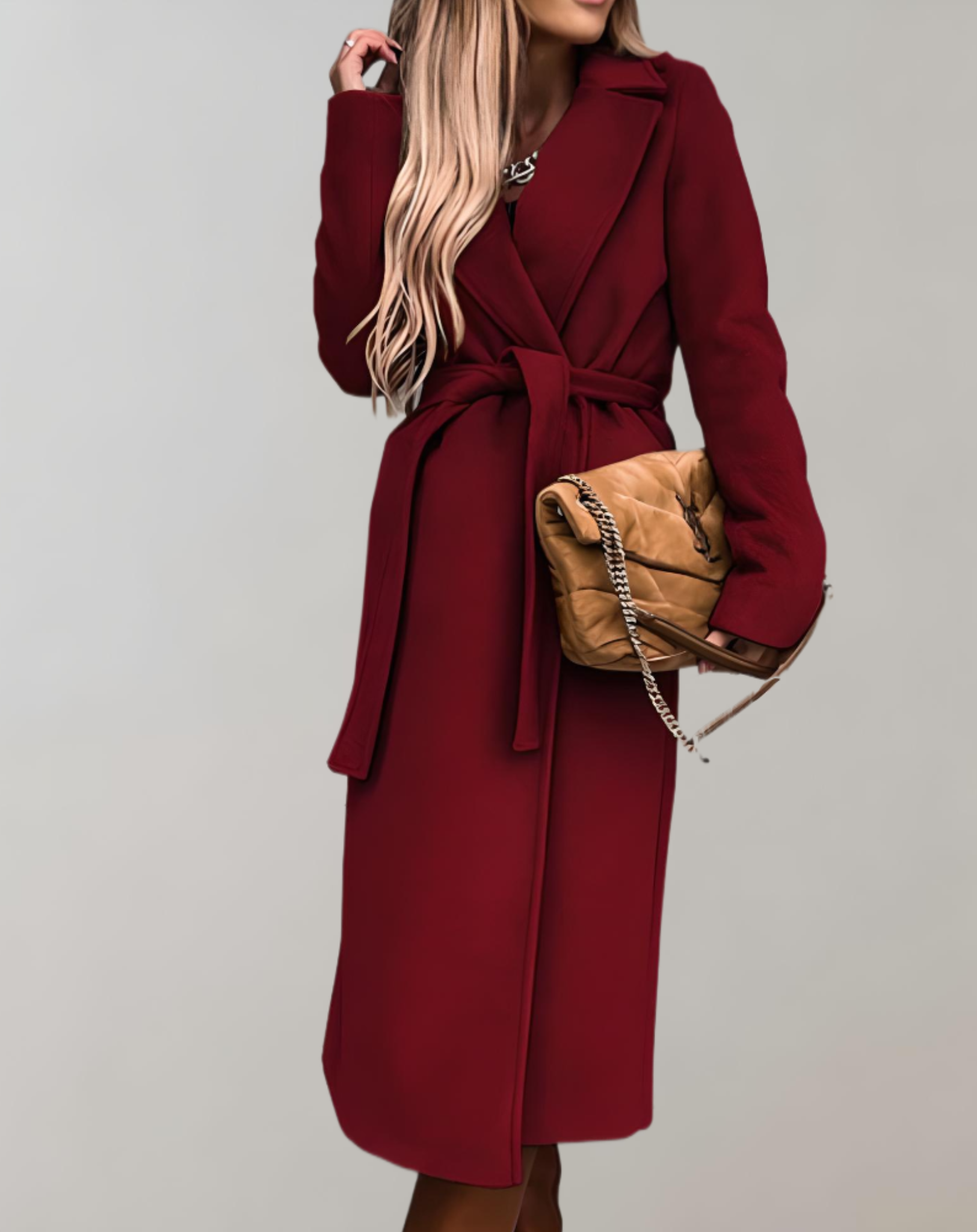 Cappotto lungo con cintura da donna - Lussuoso spesso comodo ed elegante
