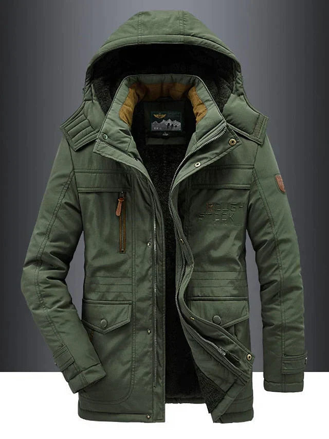 Parka militare caldo ed elegante uomo - Giacca invernale cappuccio e fodera in pelliccia