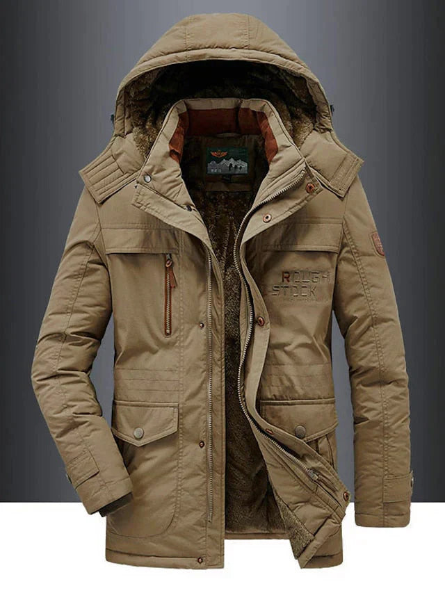 Parka militare caldo ed elegante uomo - Giacca invernale cappuccio e fodera in pelliccia