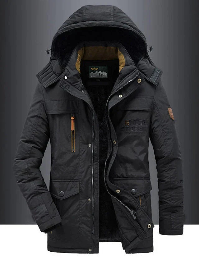 Parka militare caldo ed elegante uomo - Giacca invernale cappuccio e fodera in pelliccia